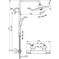 Coloană de duș termostată Ideal Standard Ceratherm T25+, 2 jeturi, negru mat